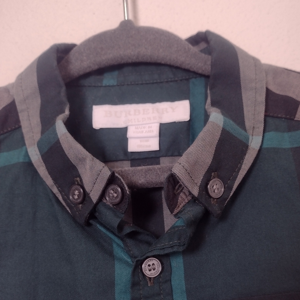 Burberry Children Green Checked Plaid Long Sleeve Button Down Dress Shirt 18M - Picture 5 of 14